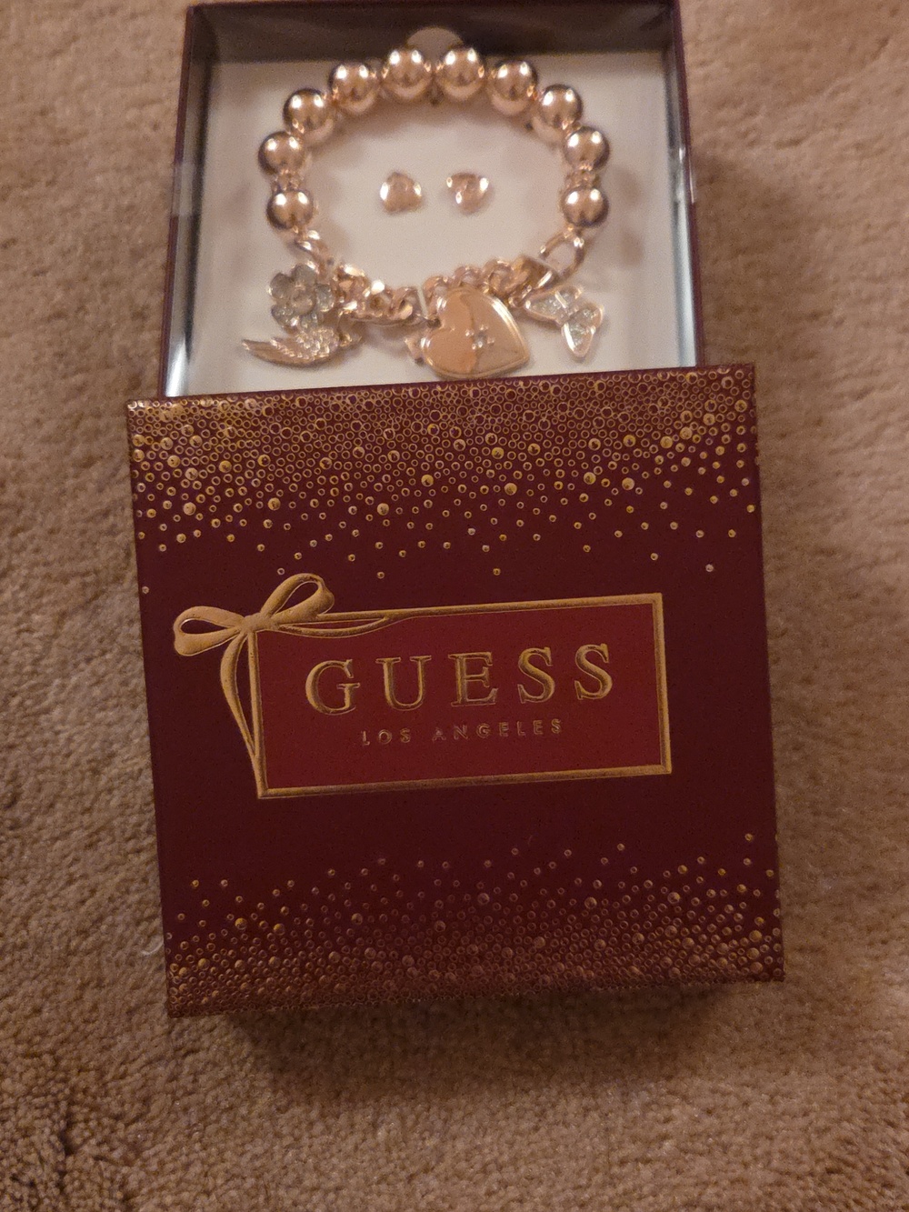 ❤️❤️ Guess Silver Tone Charm Bracelet with Heart, Wing & Flower Charms - Picture 3 of 5